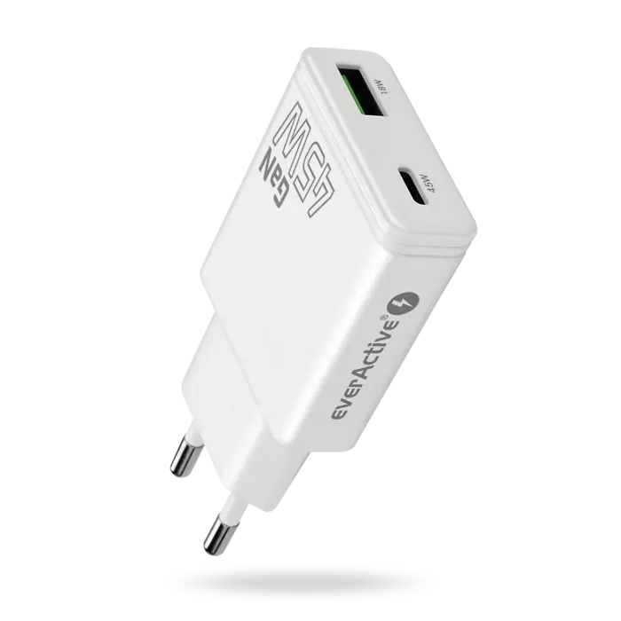 everActive GaN Super Slim Snellader 45W met USB QC3.0 en USB-C PD, slechts 16mm dun