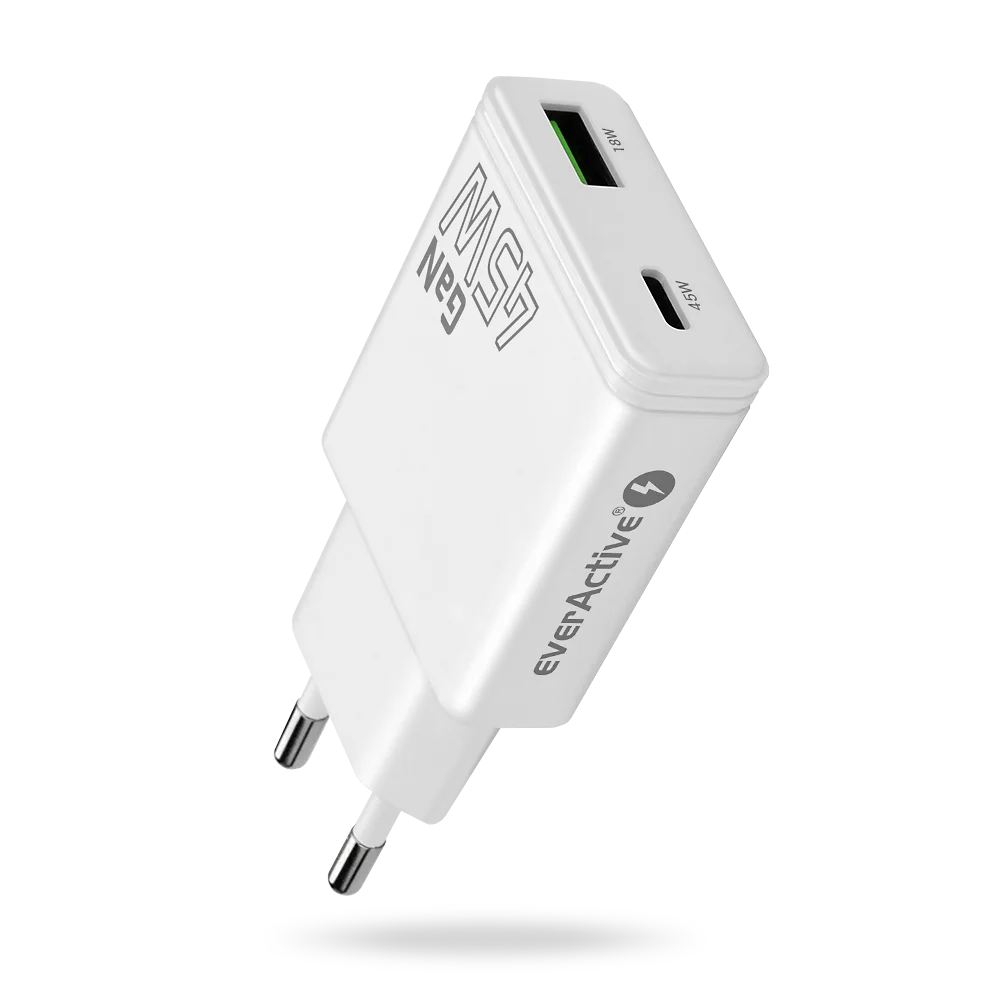 everActive GaN Super Slim Snellader 45W met USB QC3.0 en USB-C PD, slechts 16mm dun