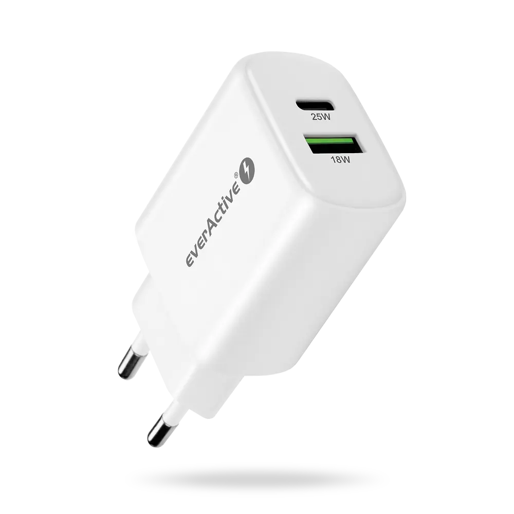 EverActive Compacte Snellader 25W met USB Quick Charge 3.0 en USB-C Power Delivery