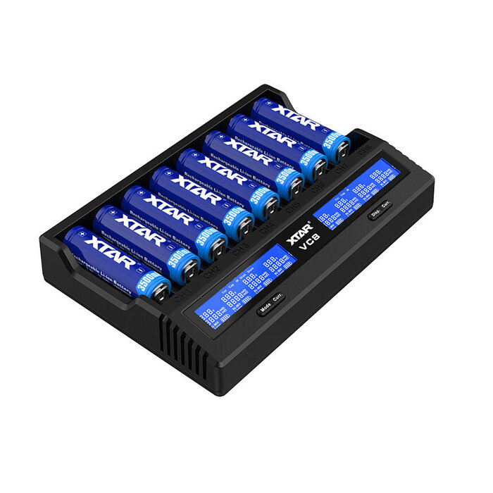XTAR XTAR VC8 Gen 2 - 8-Kanaals Processorlader voor Li-ion en Ni-MH Batterijen met LCD-scherm