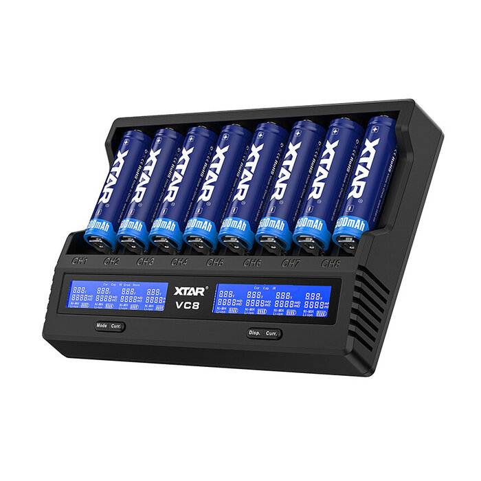 XTAR XTAR VC8 Gen 2 - 8-Kanaals Processorlader voor Li-ion en Ni-MH Batterijen met LCD-scherm