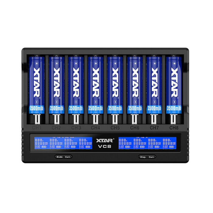 XTAR XTAR VC8 Gen 2 - 8-Kanaals Processorlader voor Li-ion en Ni-MH Batterijen met LCD-scherm