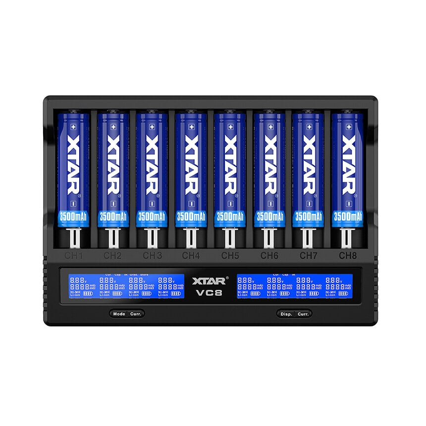 XTAR XTAR VC8 Gen 2 - 8-Kanaals Processorlader voor Li-ion en Ni-MH Batterijen met LCD-scherm