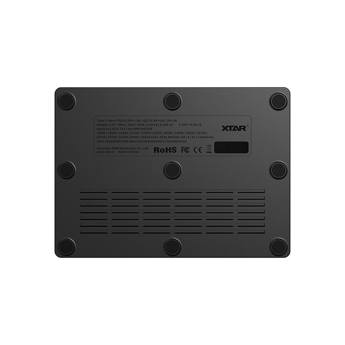 XTAR VC8S 8-Kanaals Batterijlader met Capaciteitstest, Interne Weerstandsmeting en PD-Snelladen