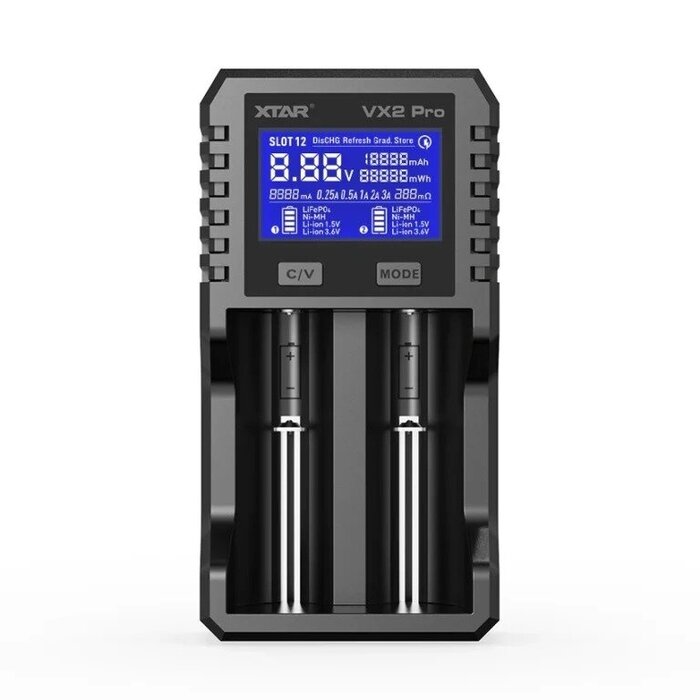 XTAR VX2 Pro Multifunctionele Lader voor 1,5V Li-ion, 3,6/3,7V Li-ion, LiFePO4 en Ni-MH Batterijen