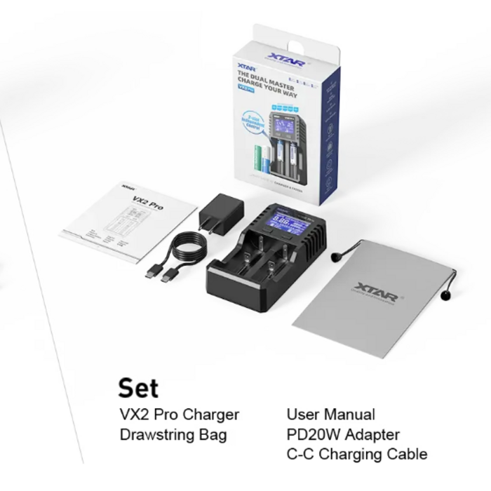 XTAR XTAR VX2 Pro Multifunctionele Lader voor 1,5V Li-ion, 3,6/3,7V Li-ion, LiFePO4 en Ni-MH Batterijen