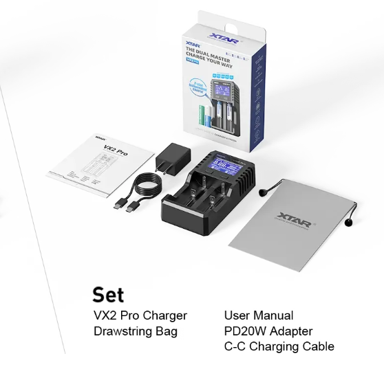 XTAR XTAR VX2 Pro Multifunctionele Lader voor 1,5V Li-ion, 3,6/3,7V Li-ion, LiFePO4 en Ni-MH Batterijen