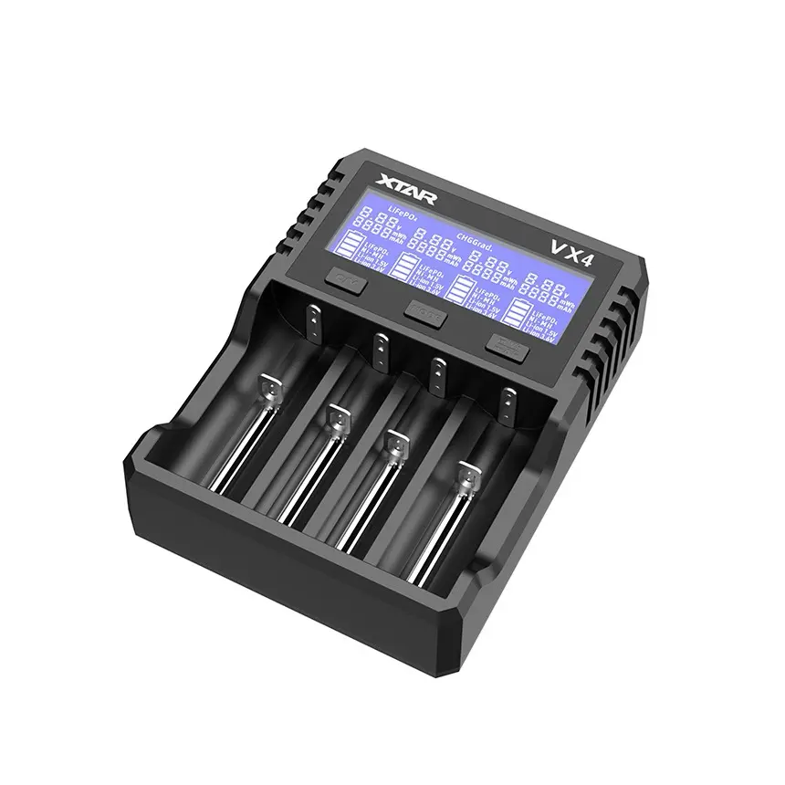 XTAR VX4 v2 Multifunctionele 4-Kanaals Lader voor 1,5V Li-ion, 3,6/3,7V Li-ion, LiFePO4 en Ni-MH