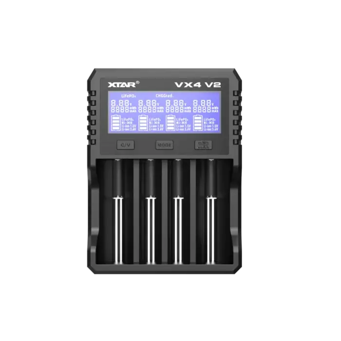 XTAR VX4 v2 Multifunctionele 4-Kanaals Lader voor 1,5V Li-ion, 3,6/3,7V Li-ion, LiFePO4 en Ni-MH