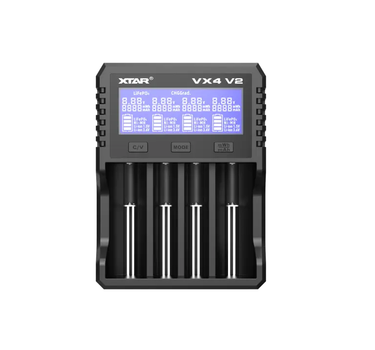 XTAR VX4 v2 Multifunctionele 4-Kanaals Lader voor 1,5V Li-ion, 3,6/3,7V Li-ion, LiFePO4 en Ni-MH