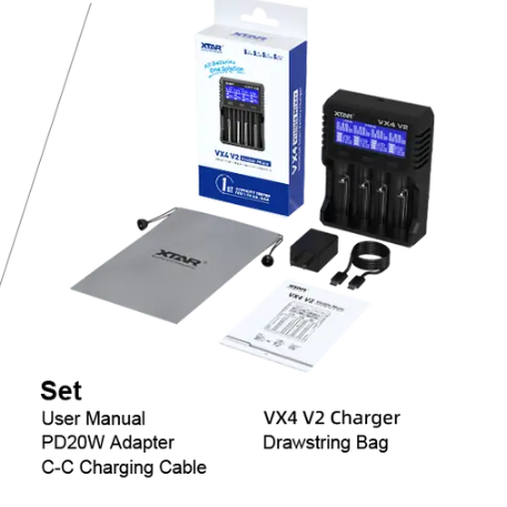 XTAR VX4 v2 Multifunctionele 4-Kanaals Lader voor 1,5V Li-ion, 3,6/3,7V Li-ion, LiFePO4 en Ni-MH