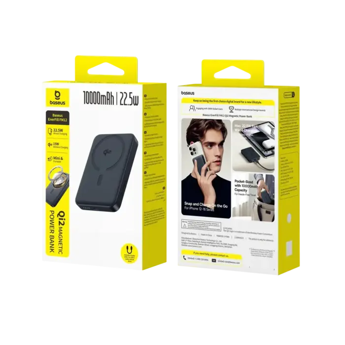 Baseus EnerFill FM12 Magnetische Qi2 Powerbank 10.000mAh met 15W Draadloos en 22,5W Bekabeld Snelladen