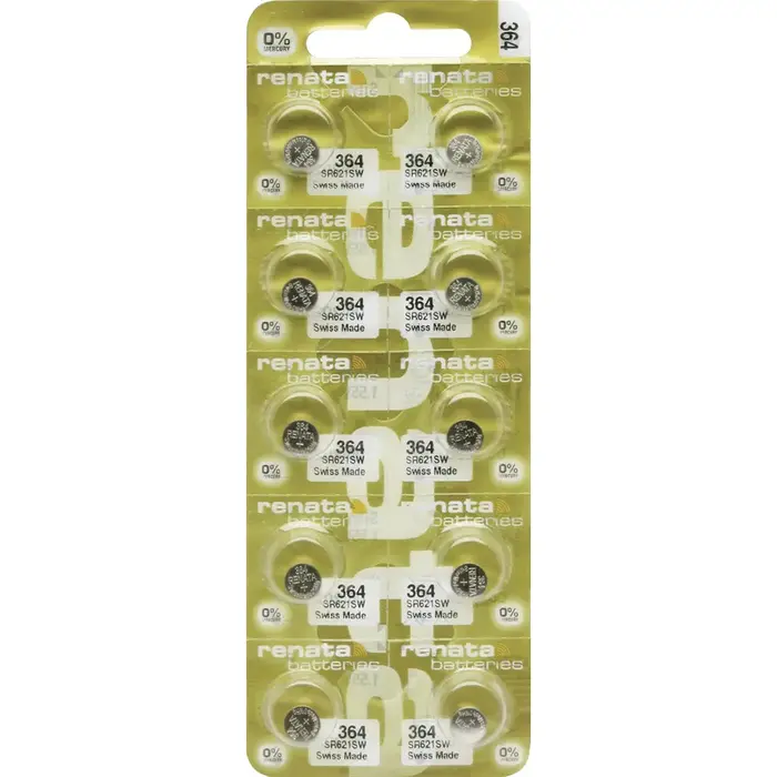 Renata 364 / SR621SW Zilveroxide Horlogebatterij 1,55V, MP-E CE Blister, Set van 10 Stuks