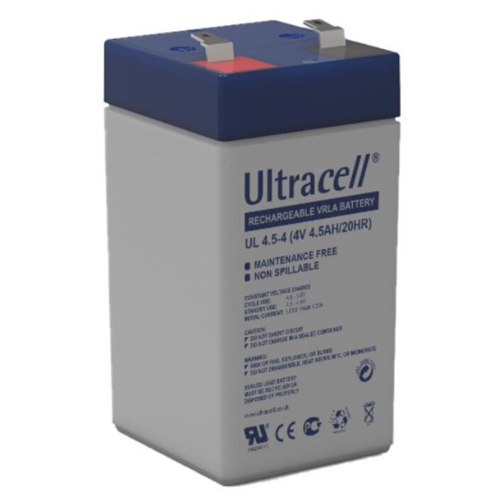Ultracell Loodaccu UL4.5-4 4 Volt 4,5Ah/20Hr VRLA AGM Onderhoudsvrij T1-aansluiting