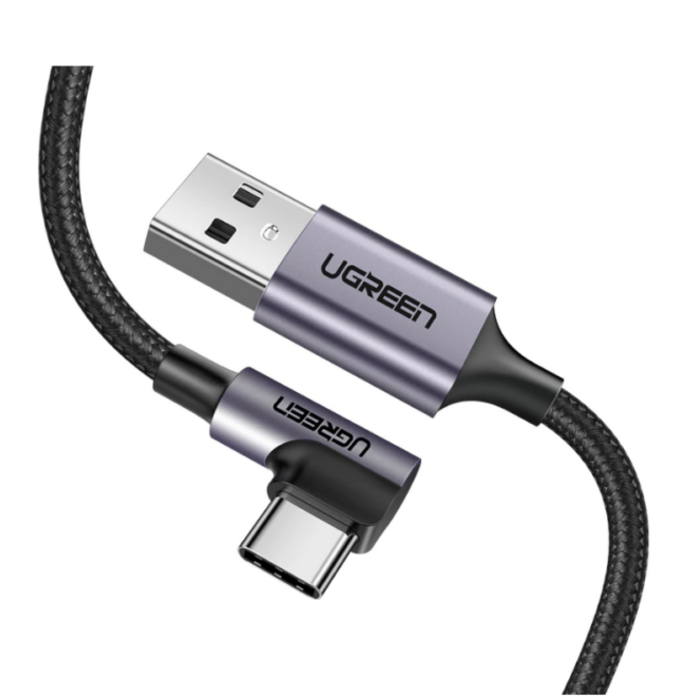 Ugreen USB-A naar USB-C kabel met haakse 90° connector, 3 meter, snelladen tot 3A