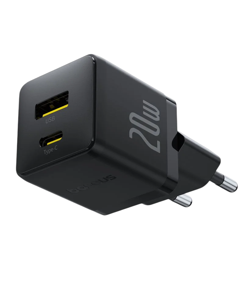 Baseus 20W snellader met USB-A en USB-C PD 3.0 poort, inclusief 1m USB-C kabel