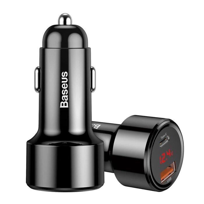 Baseus 45W snelle autolader met USB-C PD 3.0 en USB-A QC 3.0, led-voltmeter, 12-24V, type BS-C20C (CCMLC20C-01)