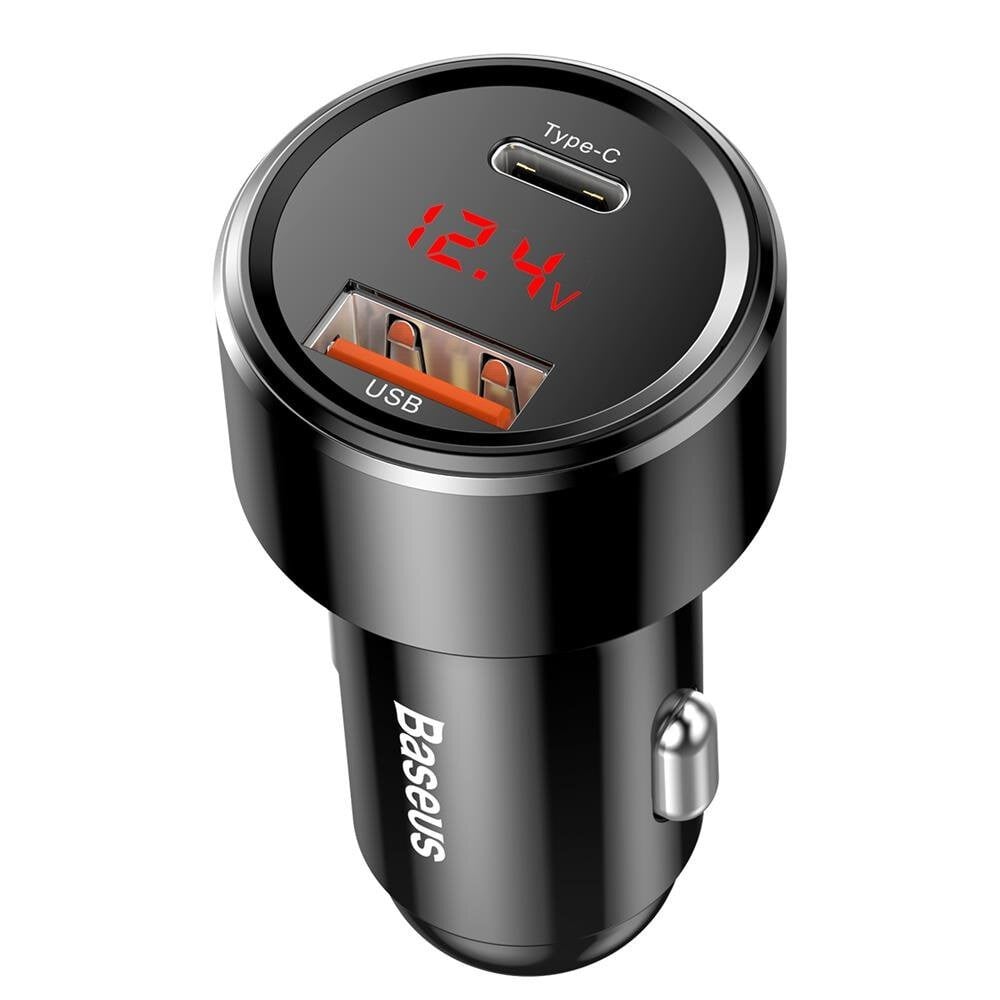 Baseus 45W snelle autolader met USB-C PD 3.0 en USB-A QC 3.0, led-voltmeter, 12-24V, type BS-C20C (CCMLC20C-01)