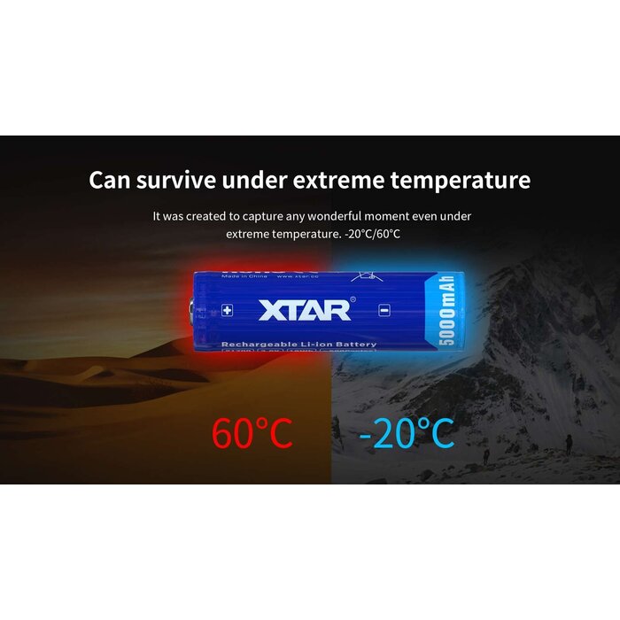 XTAR 21700 Oplaadbare Li-ion Accu 3.6V 5000mAh met Beveiliging (PCM) - Button Top - INR21700-50E