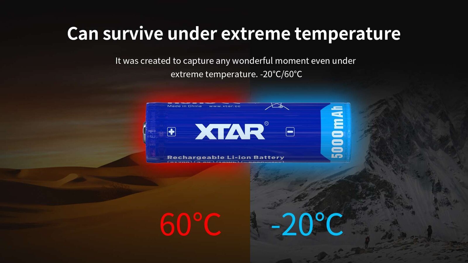 XTAR 21700 Oplaadbare Li-ion Accu 3.6V 5000mAh met Beveiliging (PCM) - Button Top - INR21700-50E