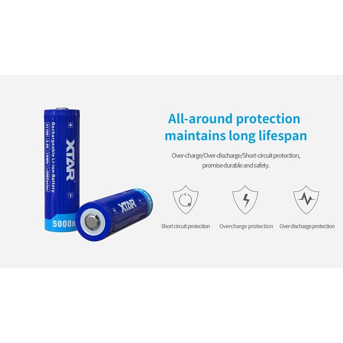 XTAR 21700 Oplaadbare Li-ion Accu 3.6V 5000mAh met Beveiliging (PCM) - Button Top - INR21700-50E