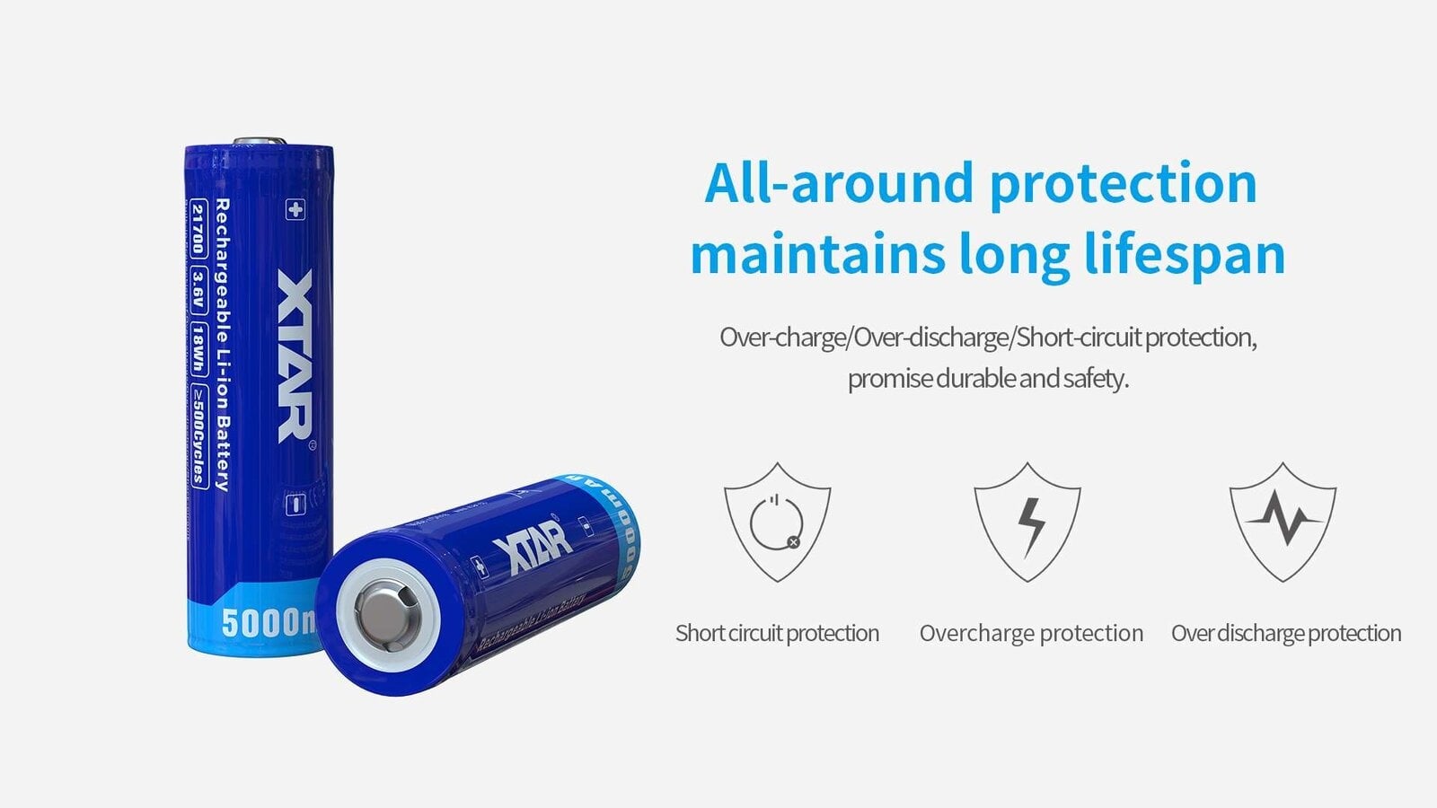 XTAR 21700 Oplaadbare Li-ion Accu 3.6V 5000mAh met Beveiliging (PCM) - Button Top - INR21700-50E
