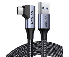 Ugreen USB-A naar USB-C Kabel Haaks 90° 3A 1 m - Nylon Zwart