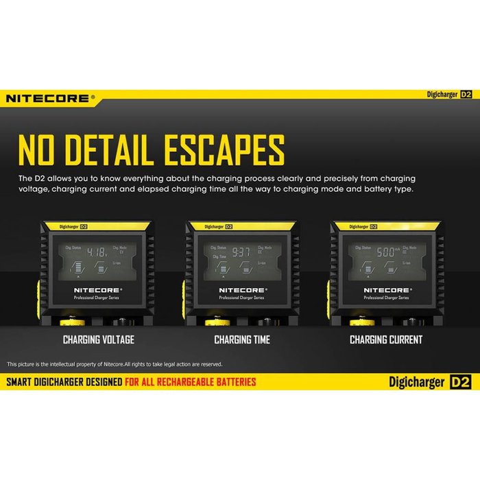 Nitecore Nitecore D2 digichareger  batterij lader voor Li-ion/Nimh/Ni-Cd batterijen