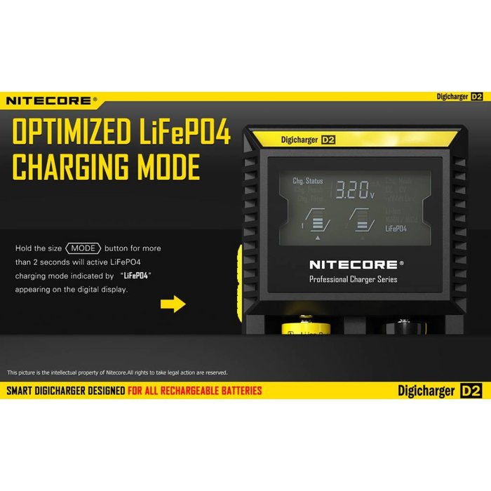 Nitecore Nitecore D2 digichareger  batterij lader voor Li-ion/Nimh/Ni-Cd batterijen