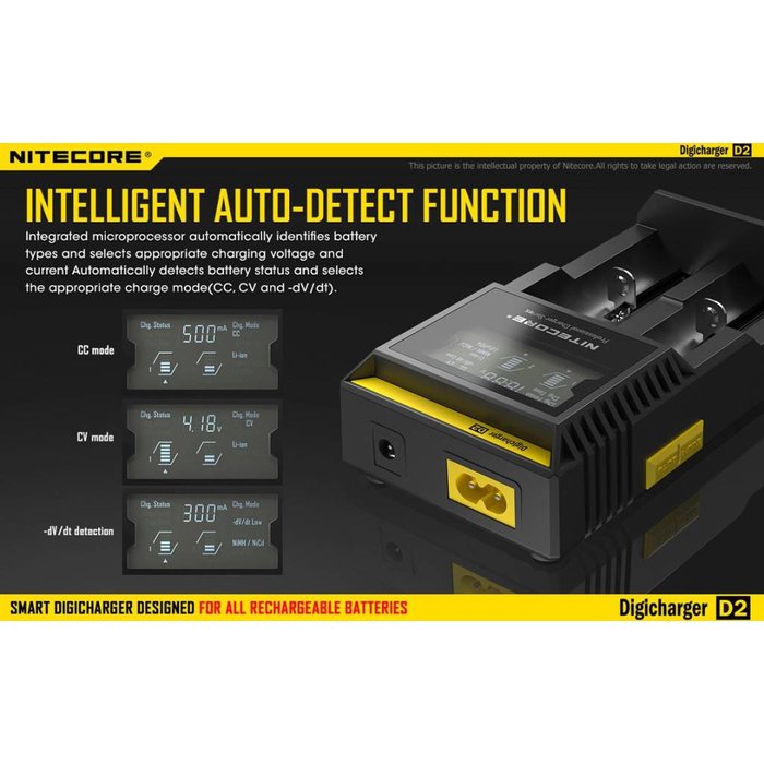 Nitecore Nitecore D2 digichareger  batterij lader voor Li-ion/Nimh/Ni-Cd batterijen