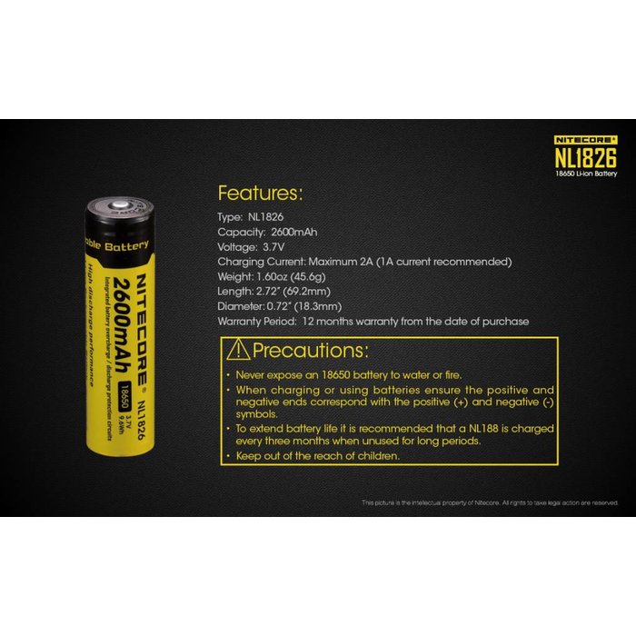 Nitecore Nitecore 18650 li-ion NL1826 2600mAh