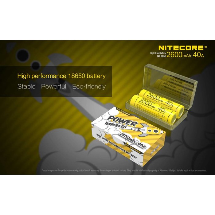 Nitecore Nitecore IMR18650 li-ion high drain flat head 2600mAh/40A 2 pack