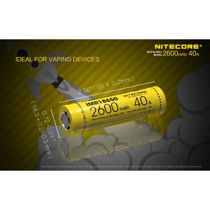 Nitecore Nitecore IMR18650 li-ion high drain flat head 2600mAh/40A 2 pack