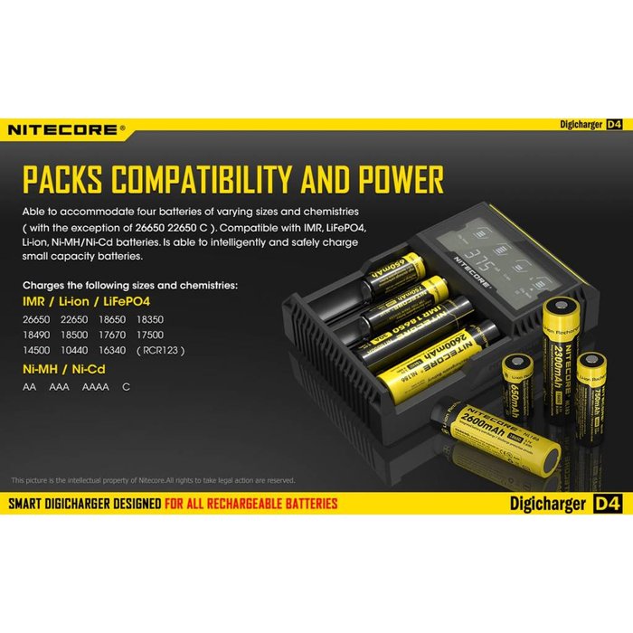 Nitecore Nitecore D4 digichareger batterij lader voor Li-ion/Nimh/Ni-Cd batterijen
