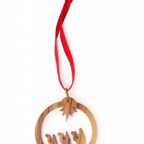Desert Rose Olive wood ornament for Christmass tree - three wise men in circle