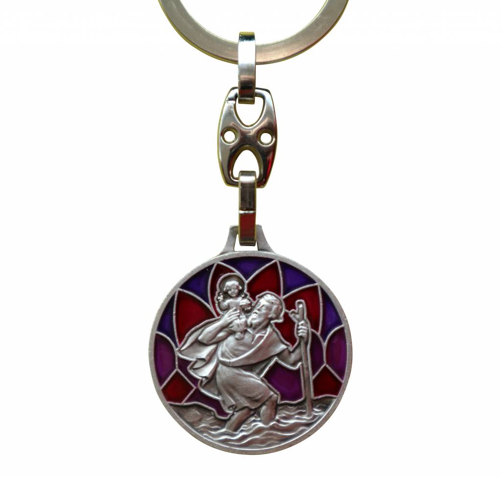 Christoffel sleutelhanger rood-paars