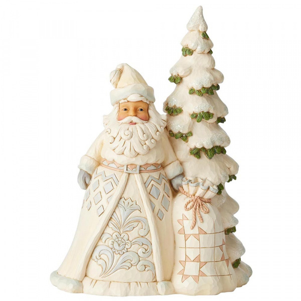 White Woodland Santa with Tree - kerstman