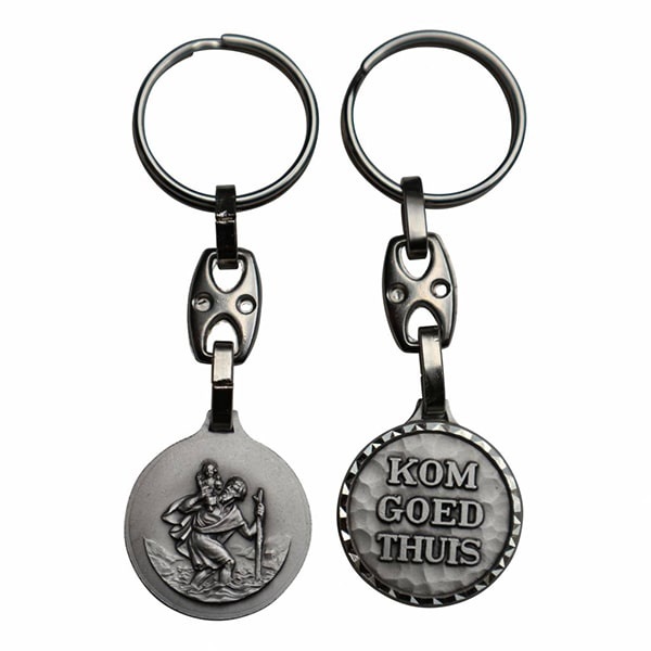 Sleutelhanger Christoffel "Kom goed thuis" met rand