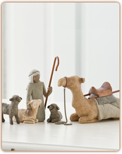 Herder met dieren van de kerststal