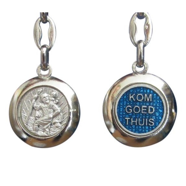 Christoffel sleutelhanger blauw/zilver