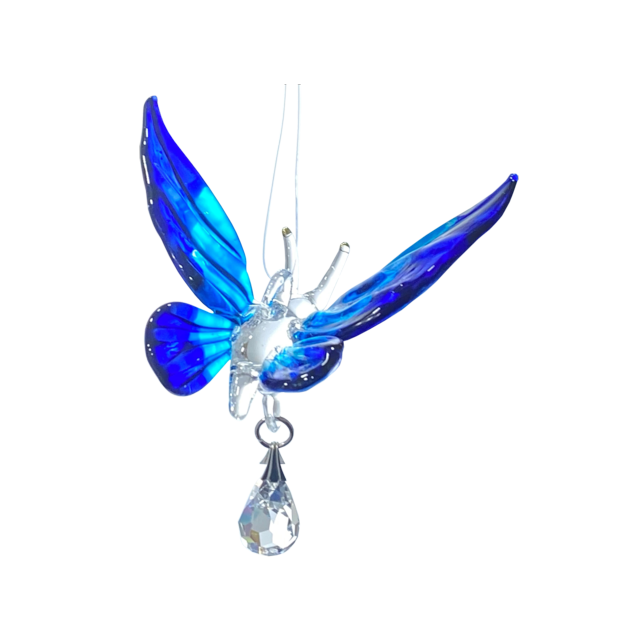 Suncatcher vlinder van glas en kristal (saffier)