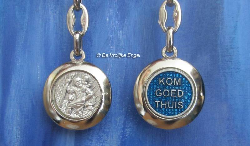 Christoffel sleutelhanger blauw/zilver