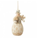 Jim Shore Holiday Lustre Snowman with Poinsettia hanging ornament