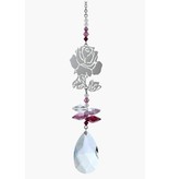 Suncatcher roze roos met kristal