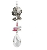 Suncatcher roze roos met kristal