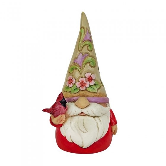 Jim Shore Gnome with Bird (kardinaalvogel)