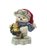 Jim Shore Bear with Kitten in Wreath pint sized kerstbeeldje