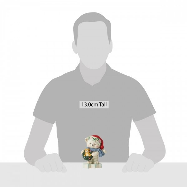 Jim Shore Bear with Kitten in Wreath pint sized kerstbeeldje