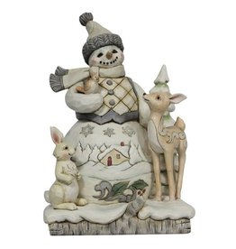 White Woodland Snowman with Woodland Animals