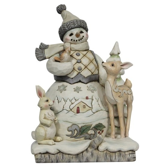 Jim Shore White Woodland Snowman with Woodland Animals